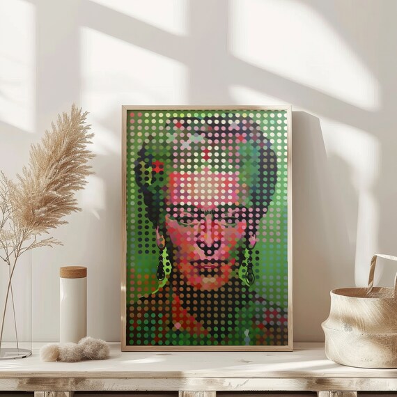 Frida Kahlo Dotted Wall Art Therapy Print Vintage Bar Cart Retro Wall Art Aesthetic Kitchen Decor Poster College Apartment Decor Funky