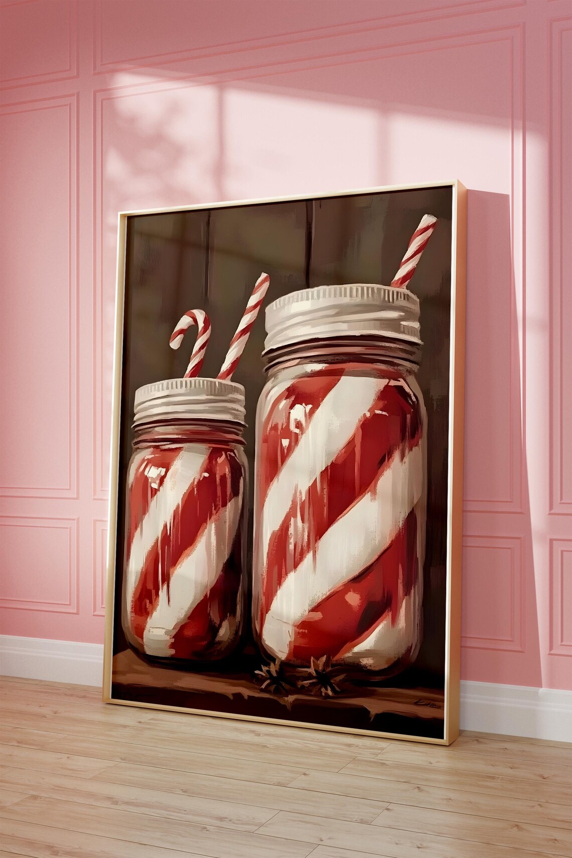 Candy Cane Mason Jars Christmas Kitchen Vintage Style Art Print - Image 3