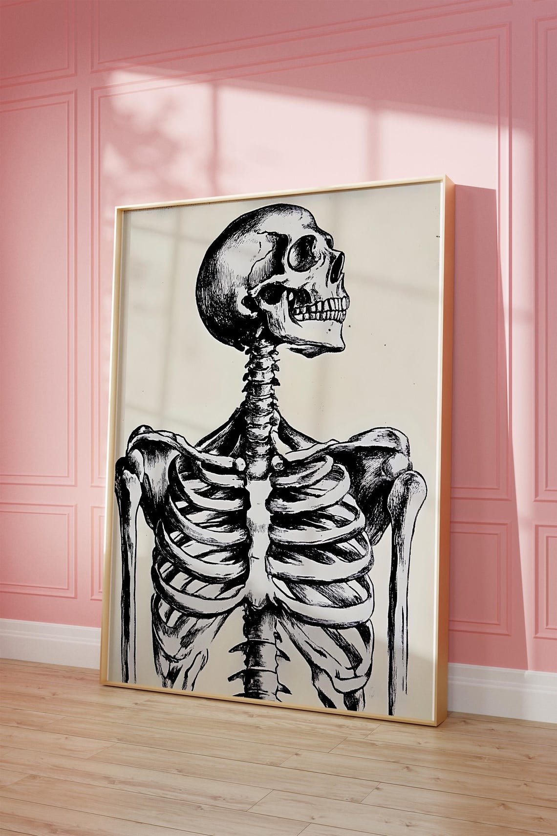 Anatomical Skeleton Ink Illustration Monochrome Gothic Wall Art - Image 4