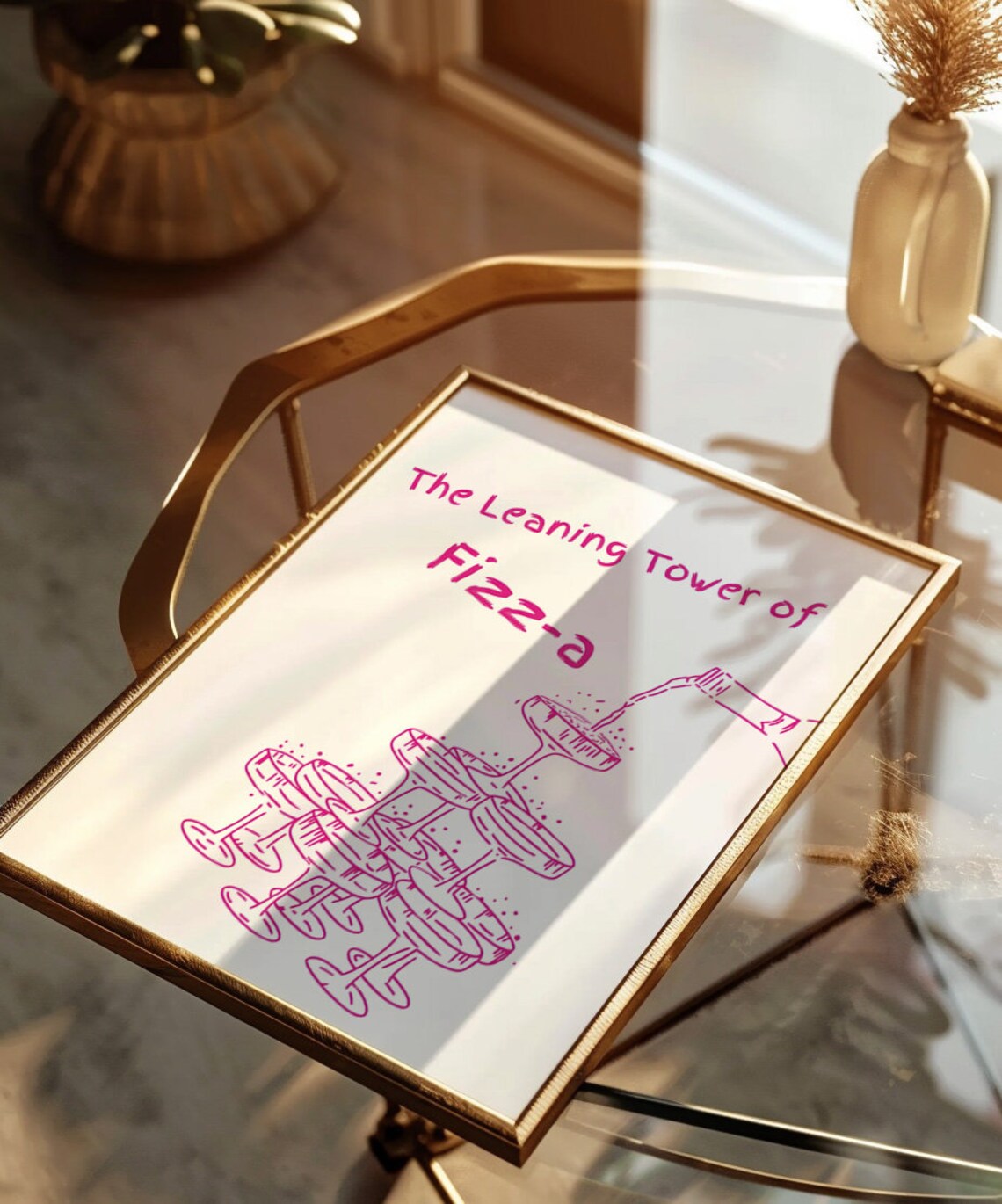 The Leaning Tower Of Fizza Champagne Tower Illustration Poster - Image 2