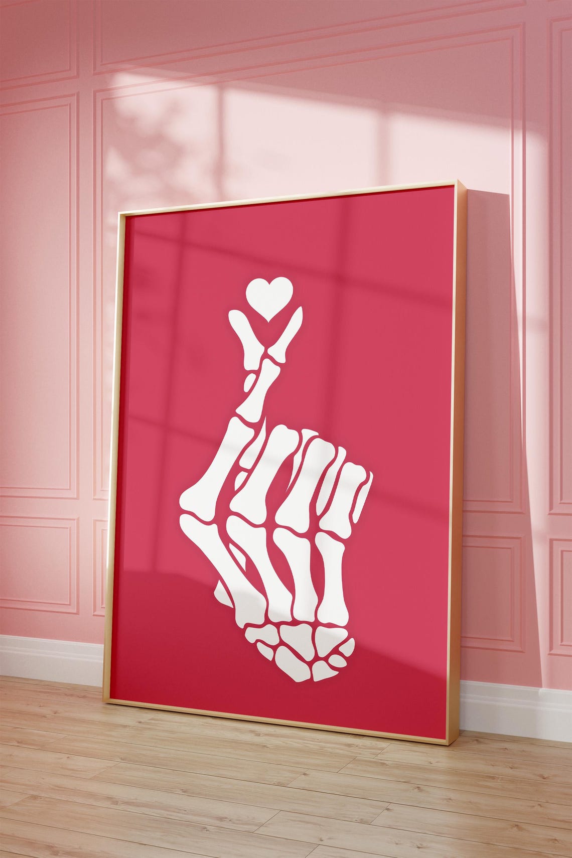 Skeleton Finger Heart Hand Gesture Bold Pink Halloween Wall Art - Image 4