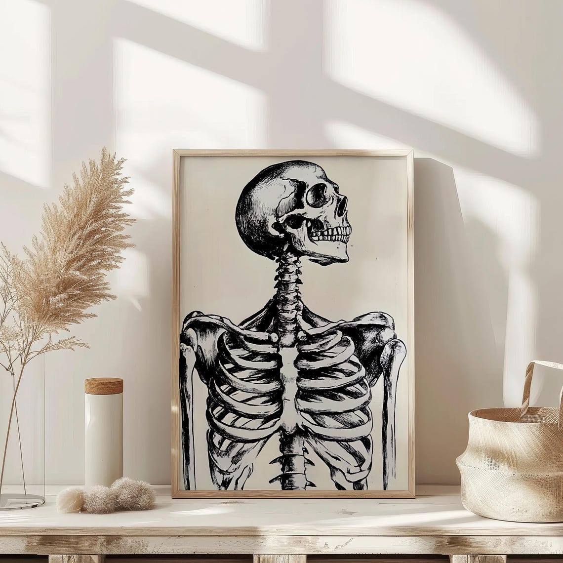 Anatomical Skeleton Ink Illustration Monochrome Gothic Wall Art - Image 2