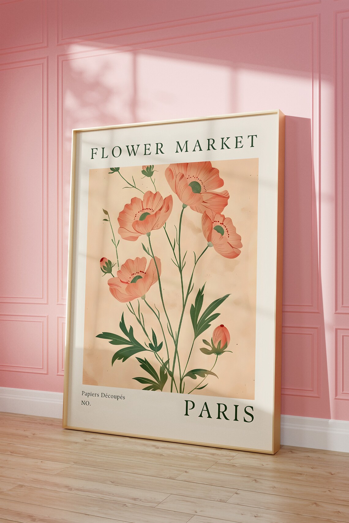Paris Flower Market Soft Pink Poppy Blooms Botanical Wall Print - Image 3