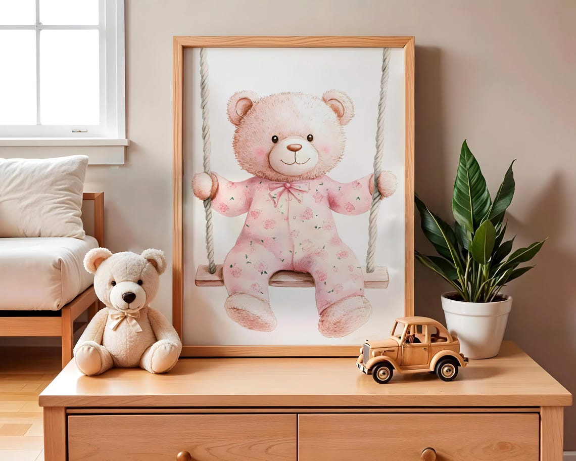 Bear Nursery Decor Baby Room Wall Art Nursery Decor Prints Animal Boho Kids Room Decor Instant Playroom Print - Image 2