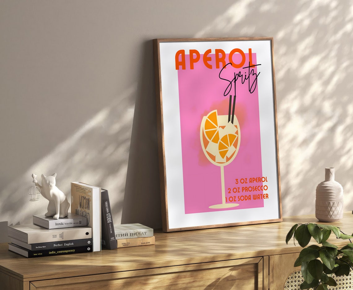 Aperol Spritz Recipe Pink Retro Cocktail Proportions Art Poster - Image 2