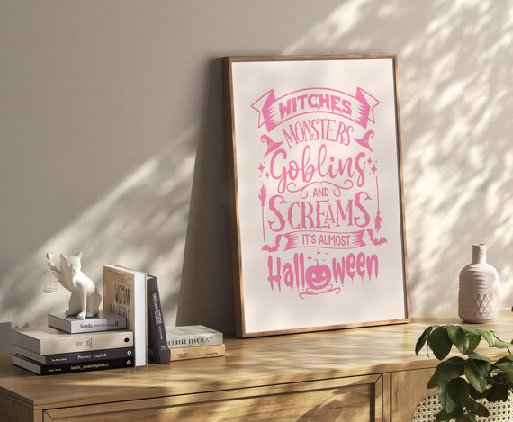 Witches Monsters Goblins and Screams Pink Cute Halloween Poster