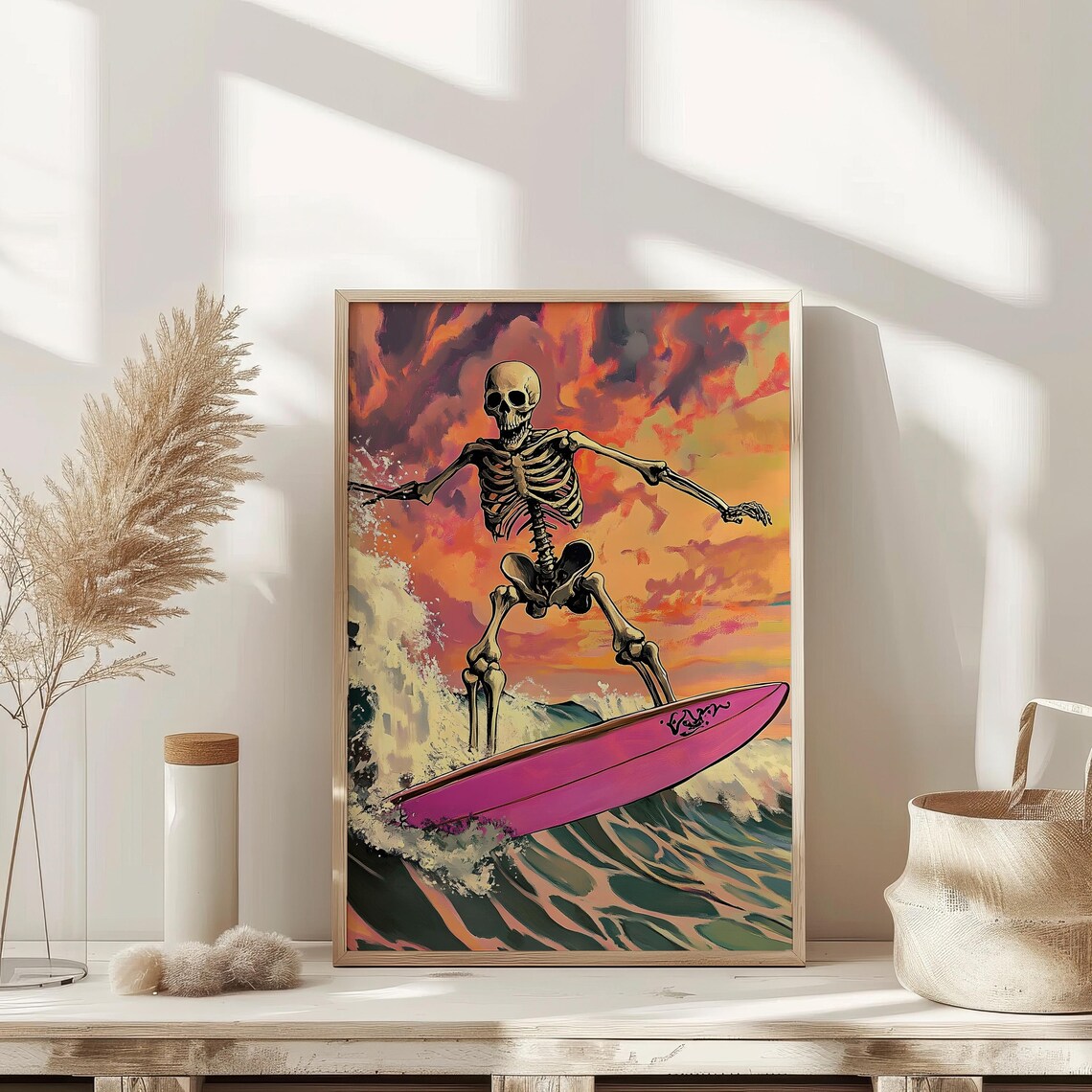 Skeleton Surf Vintage Halloween Art Print - Image 2