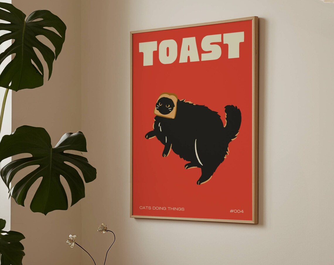 Black Cat Doing Things, Funny Cat Art Print