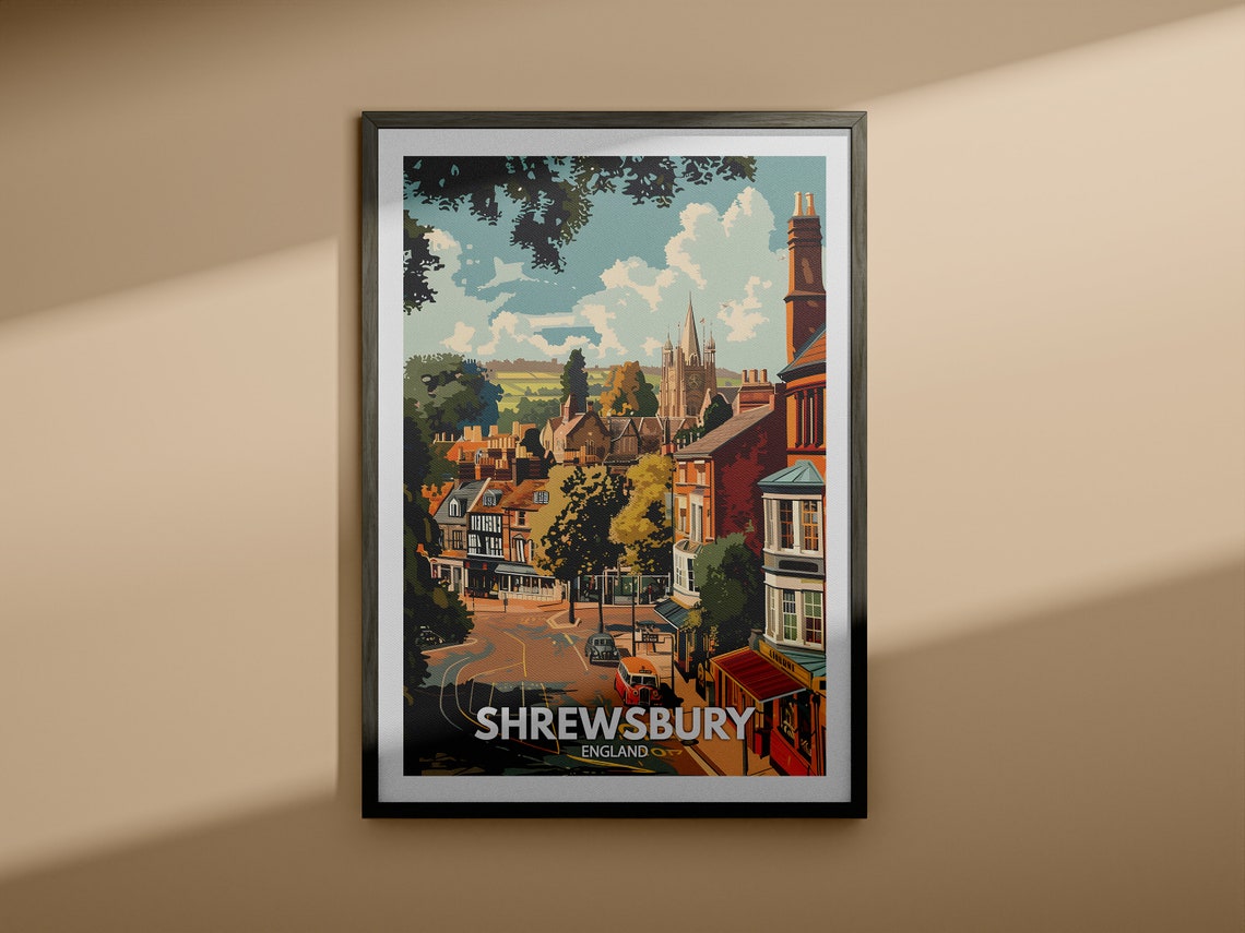 Shrewsbury Print Shrewsbury Poster Uk Wall Art England Wall Art Decor British Travel Poster United Kingdom Print England City Art - Image 4