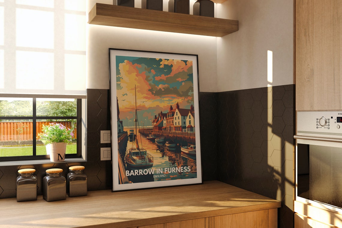 Barrow In Furness Print Barrow In Furness City Poster Uk Wall Art England Wall Art Decor British Travel Poster England City Art - Image 3