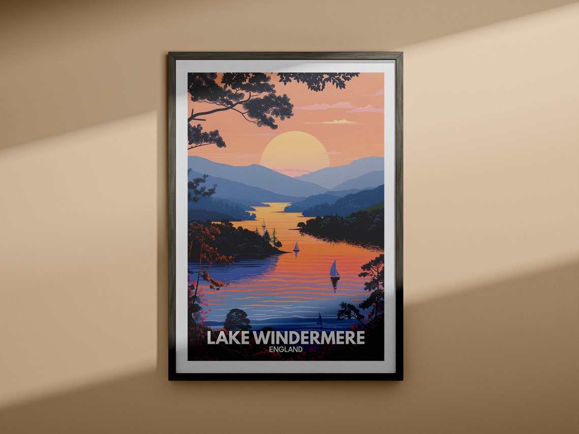 Lake Windermere Sunset Sailboats Mountain Peaks Lake District Poster - Image 4