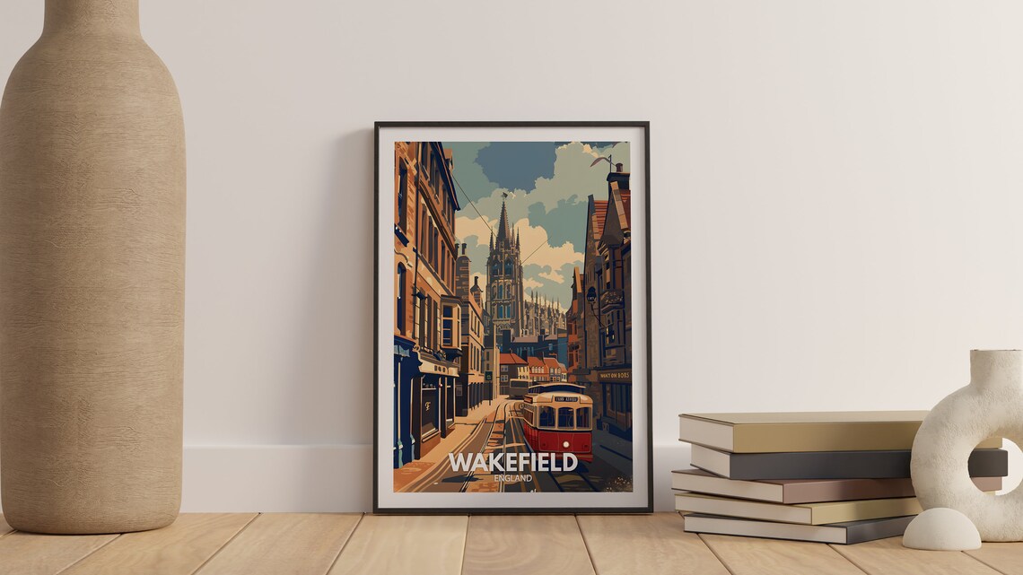 Wakefield England Cathedral Street Vintage Tram Old Town Poster - Image 3