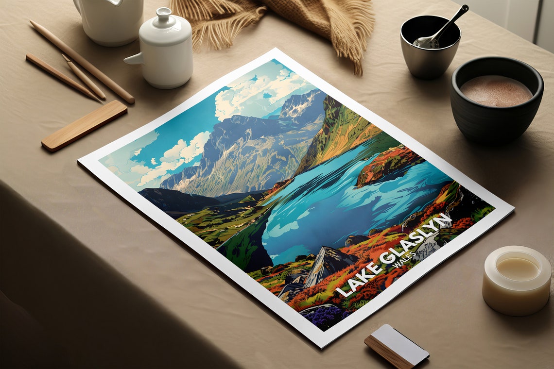 Lake Glaslyn Print Lake Glaslyn Poster Wales Lake Travel Poster Lake Wall Art Decor United Kingdom Lake Art Wales Nature Poster - Image 2