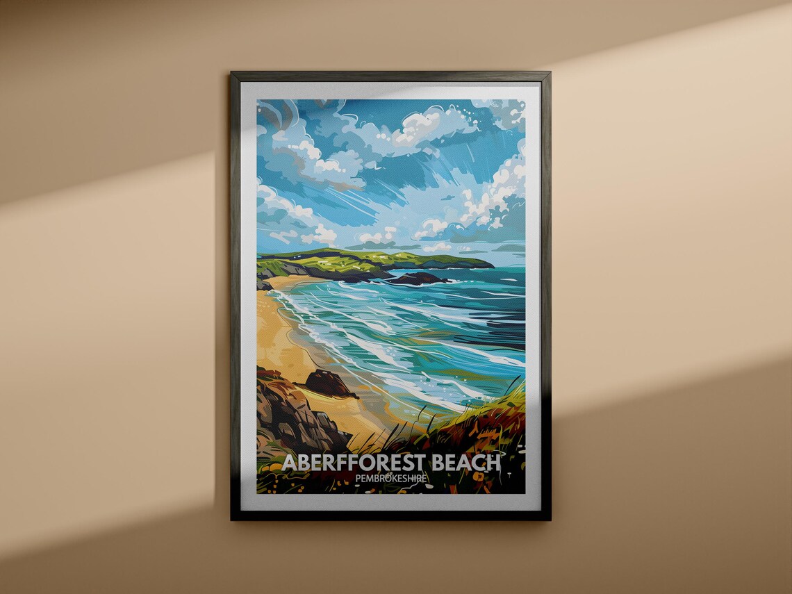 Aberfforest Beach Pembrokeshire Coast Waves Vintage Travel Poster - Image 4