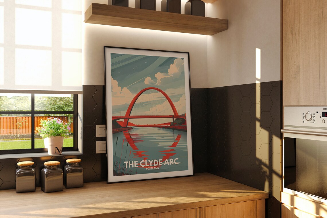 The Clyde Arc Scotland Red Arch Bridge River City Landmark Poster - Image 3