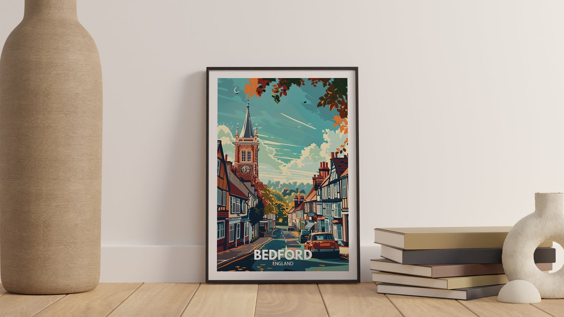 Bedford Print Bedford Poster Uk Wall Art England Wall Art Decor British Travel Poster United Kingdom Print England City Art - Image 3