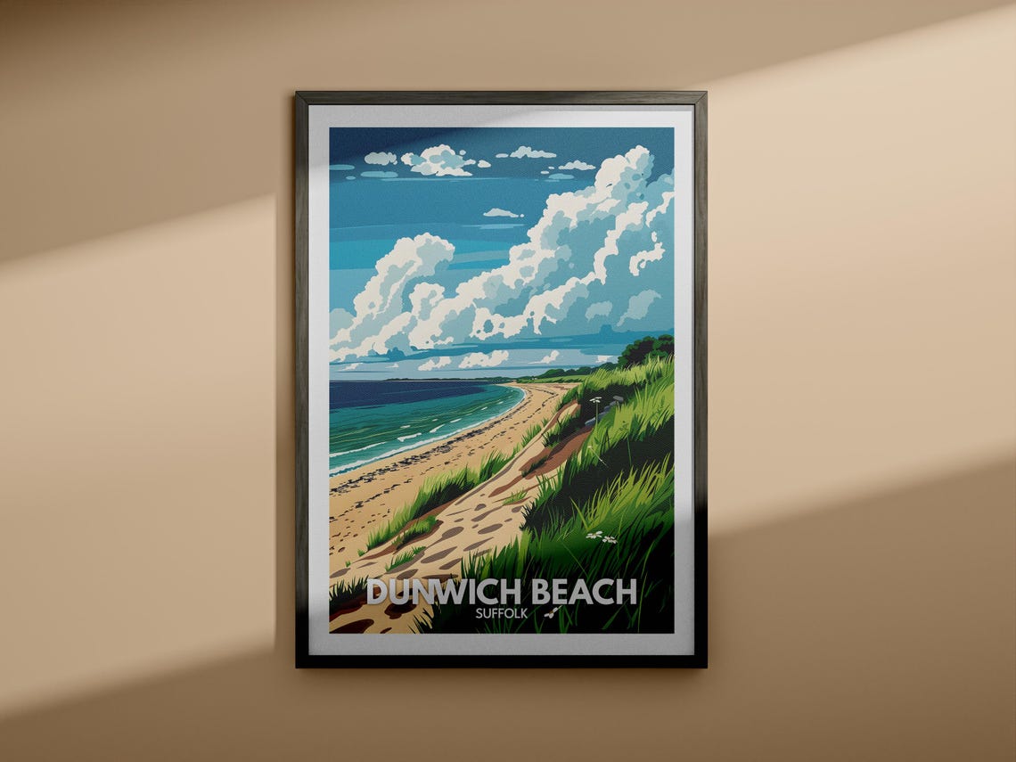 Dunwich Beach Suffolk Grassy Dunes Quiet Coastal Shoreline Poster - Image 4