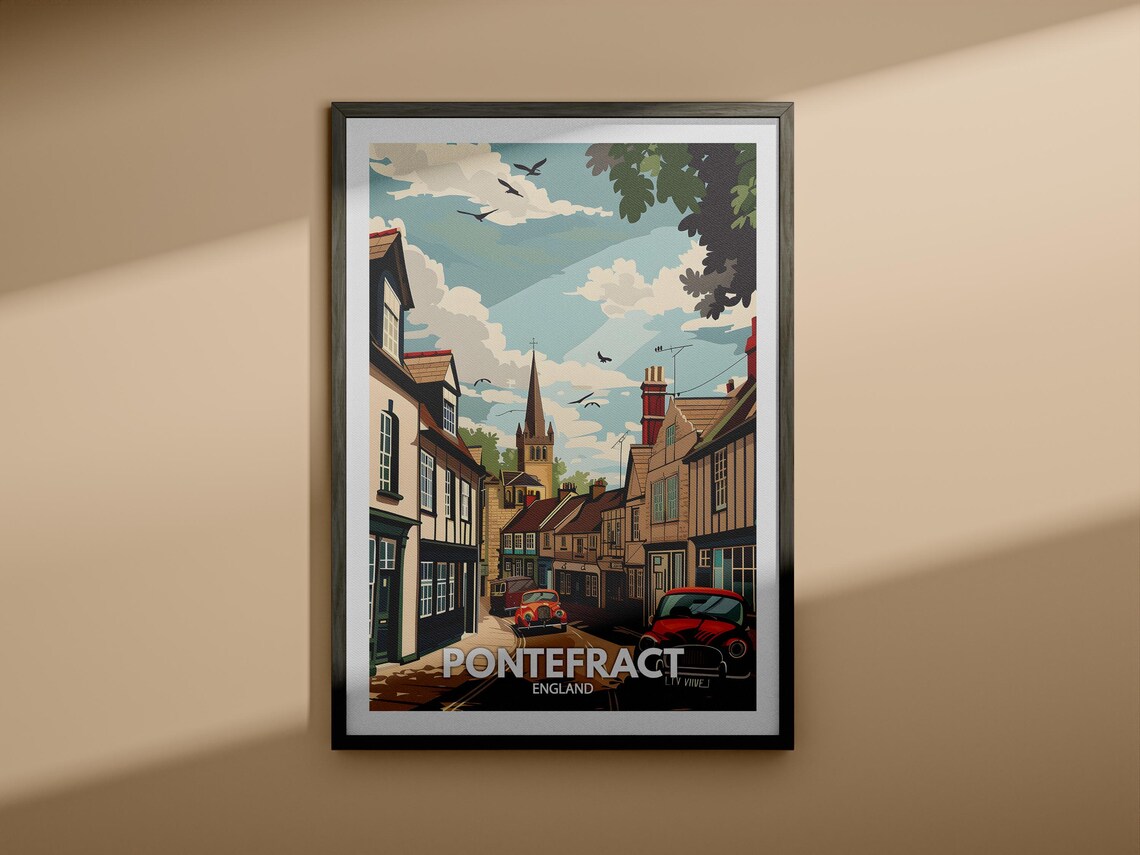 Pontefract England Old Town Street Church Spire Travel Poster - Image 4