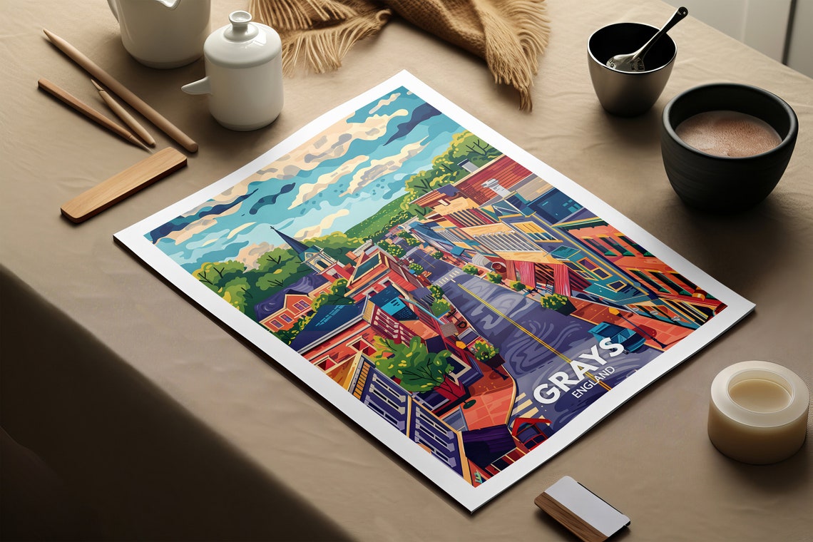 Grays Art Print Grays City Poster Uk Wall Art England Wall Art Decor British Travel Poster United Kingdom Print England City Art - Image 2