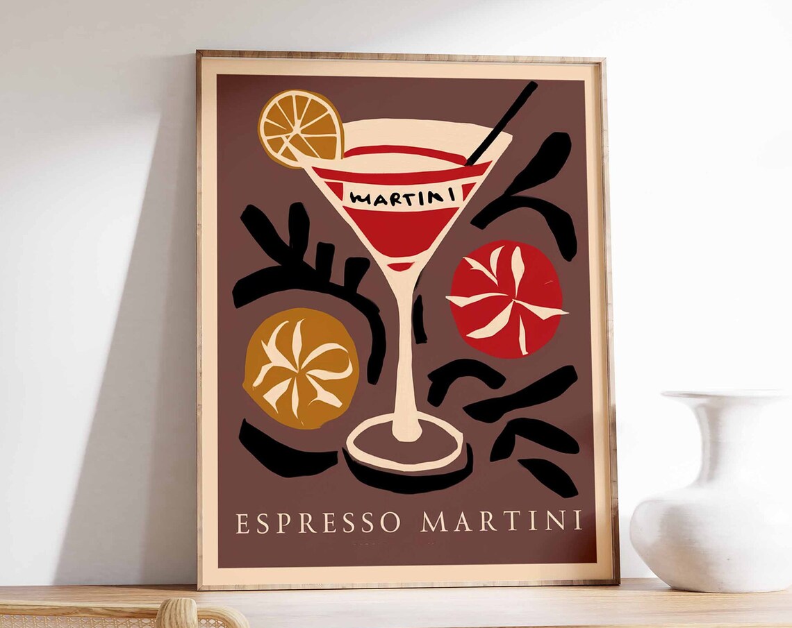 Espresso Martini Citrus Retro Cocktail Brown Bar Drink Poster