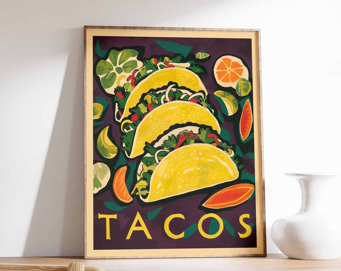 Tacos Mexican Food Poster, Kitchen and Cafe Decor