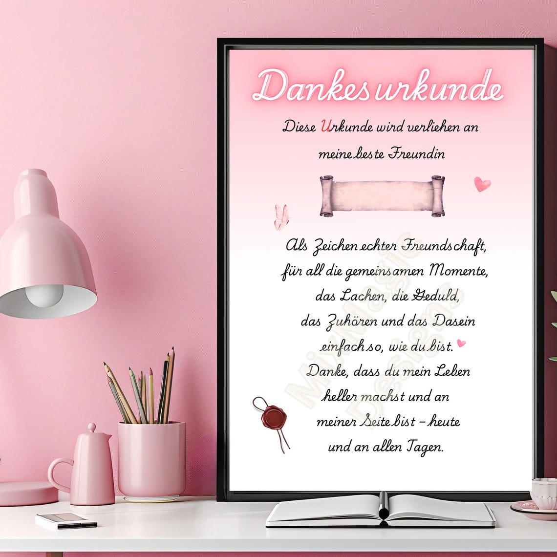 Dankesurkunde Best Friend Certificate German Friendship Gift Wall Art
