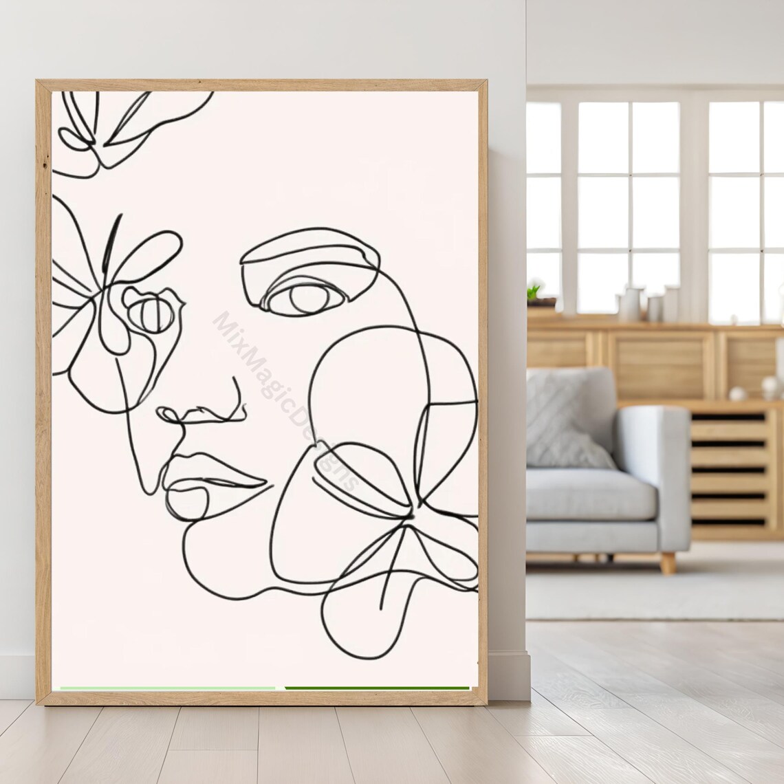 One Line Face With Flowers Poster Minimalist Line Art Portrait