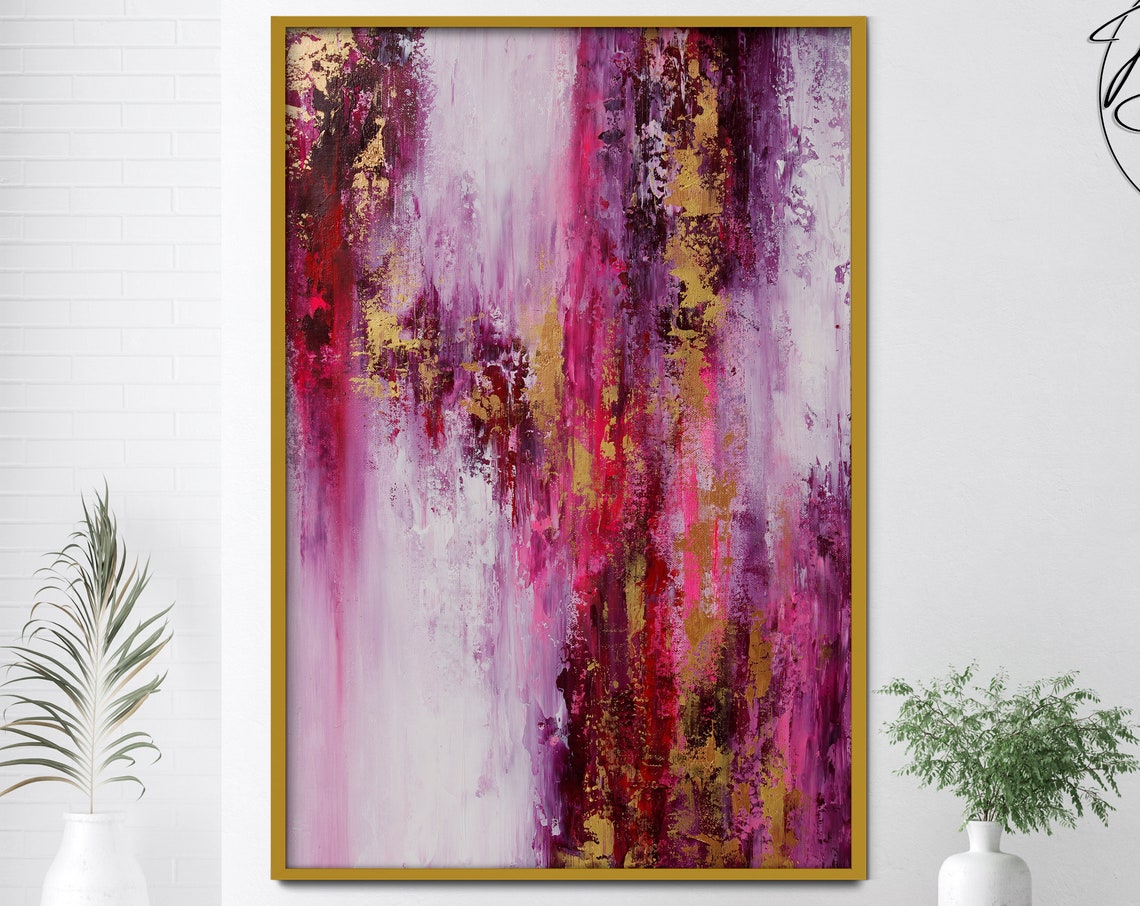 Pink Magenta Gold Romantic Vertical Abstract Wall Art Poster