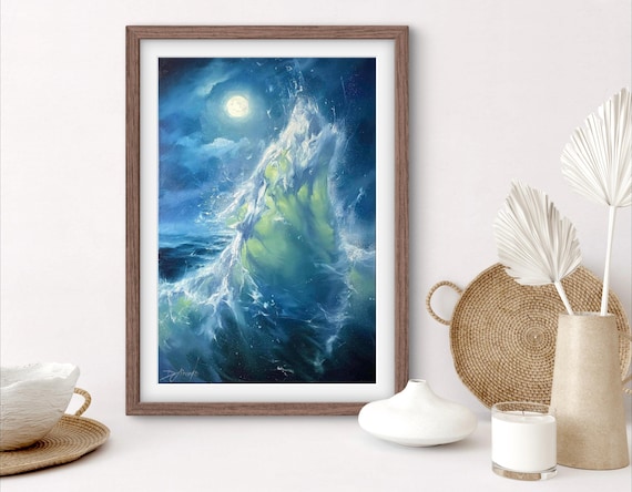 Soul Searching Seascape Wolf Moon Wall Art Print