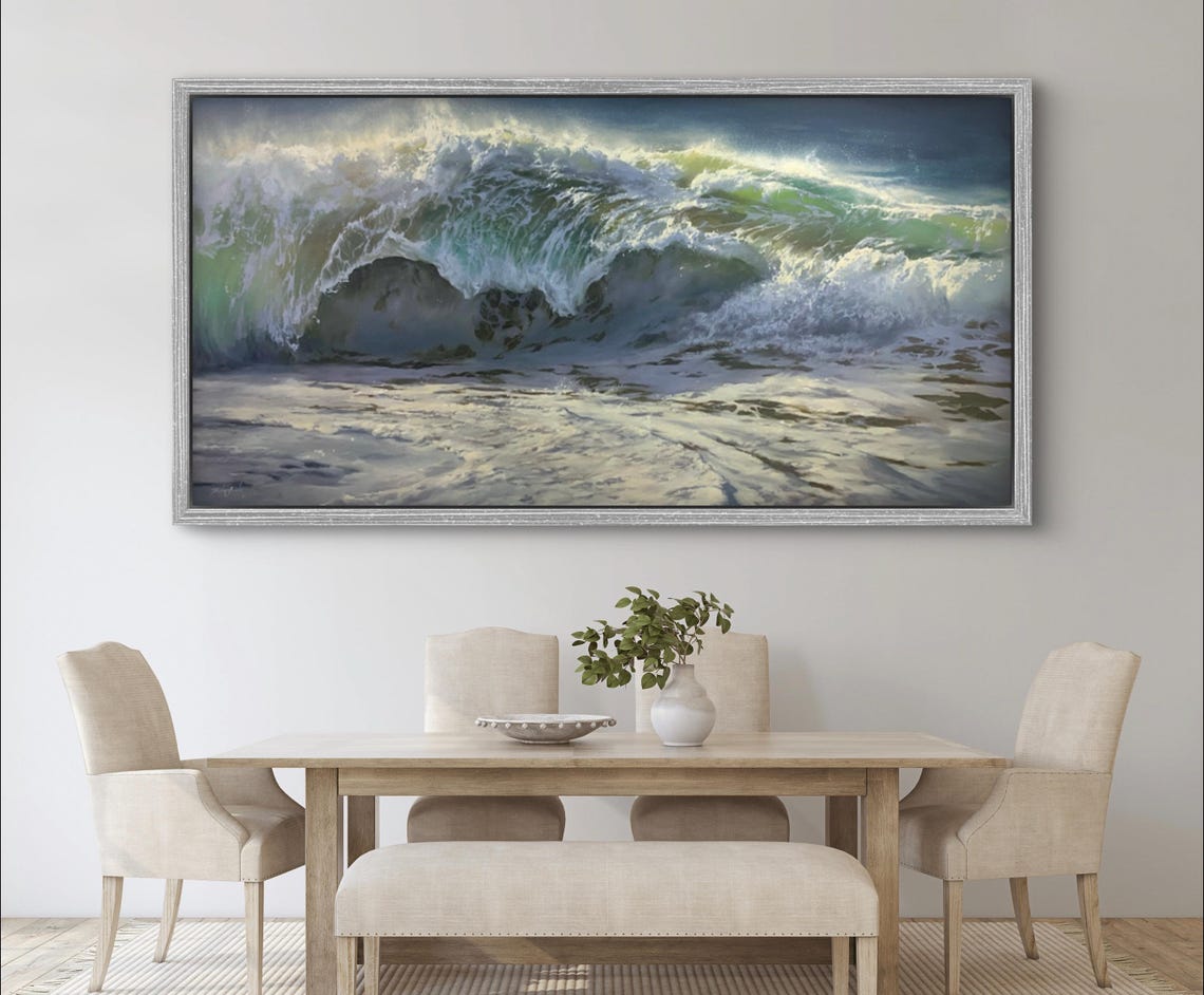 Barreling Emerald Ocean Wave Close Up Luminous Seascape Poster - Image 4