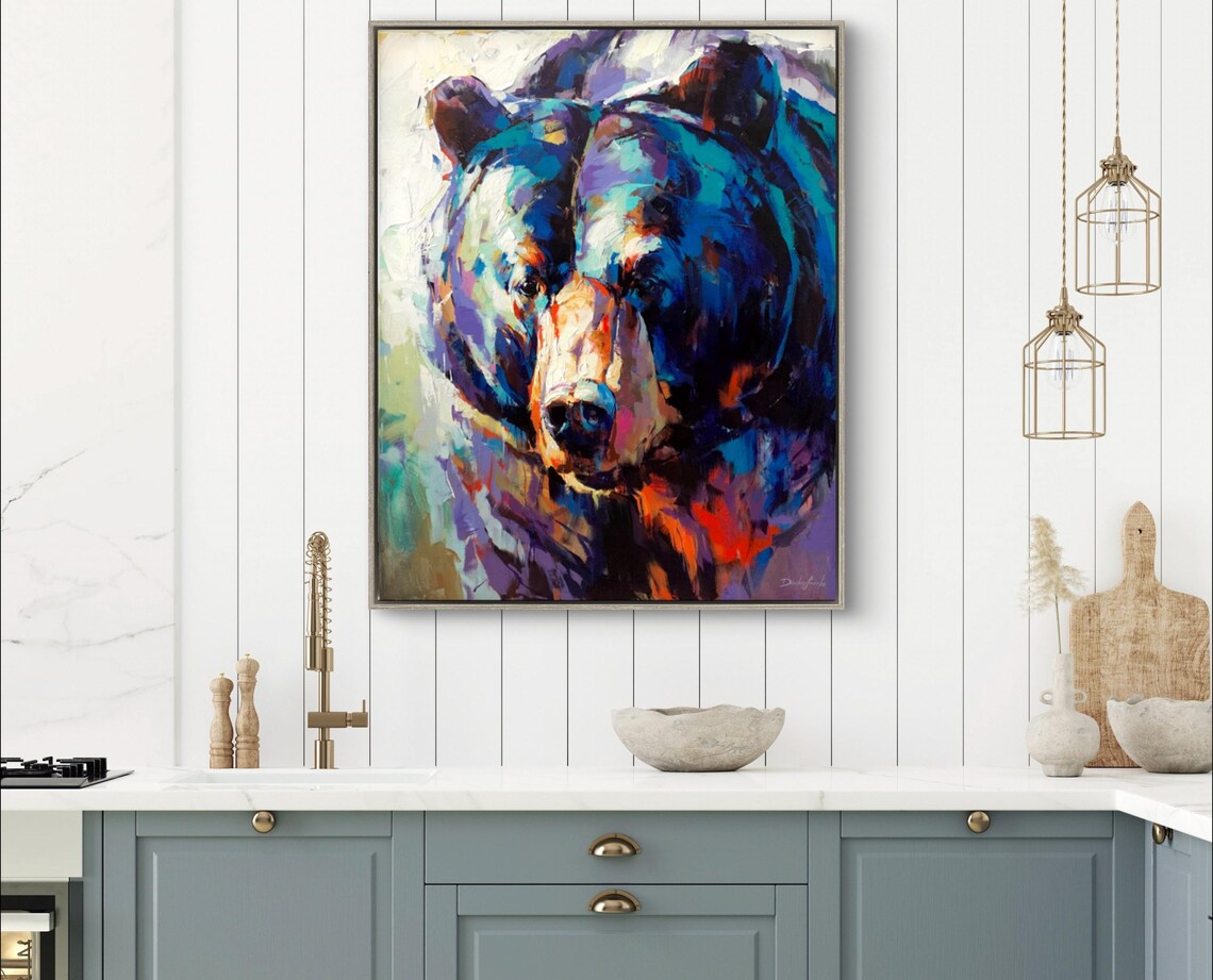 Black Bear Close Up Colorful Abstract Oil Painting Art Poster - Image 4