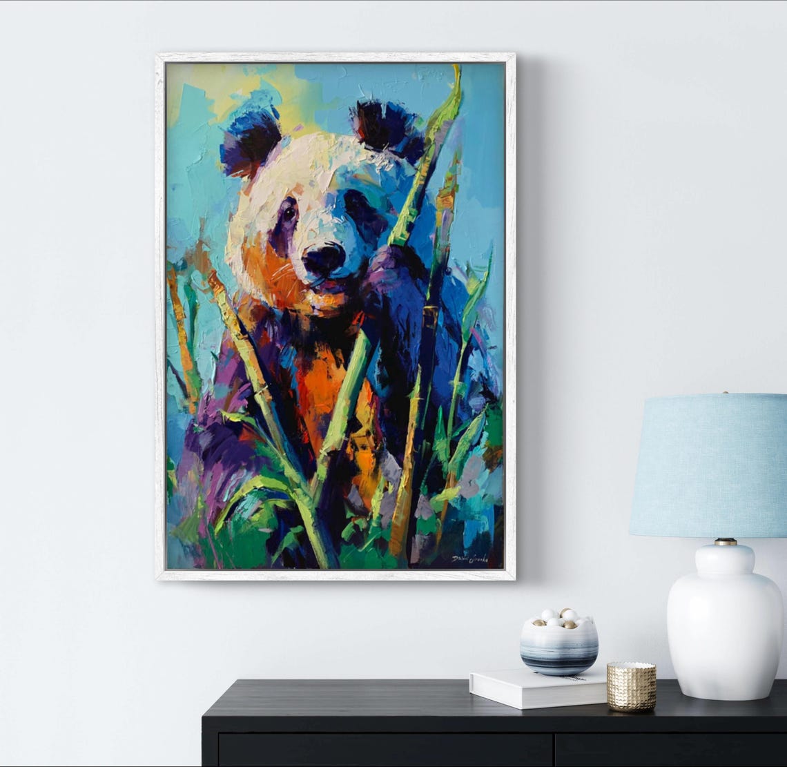 Colorful Giant Panda Bamboo Snack Abstract Oil Painting Poster - Image 3