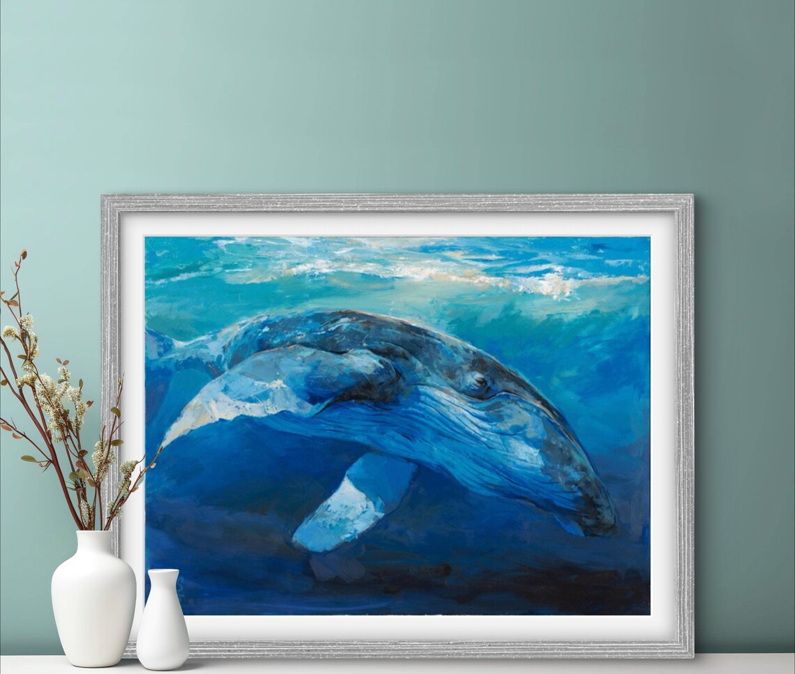 Humpback Whale Monochrome Whale Portrait Art Print