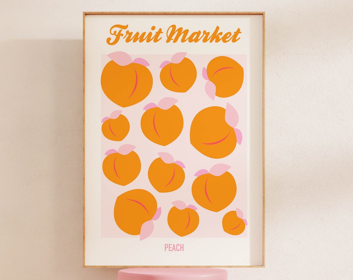 Fruit Market Peach Retro Juicy Orange Fruit Kitchen Wall Decor Poster