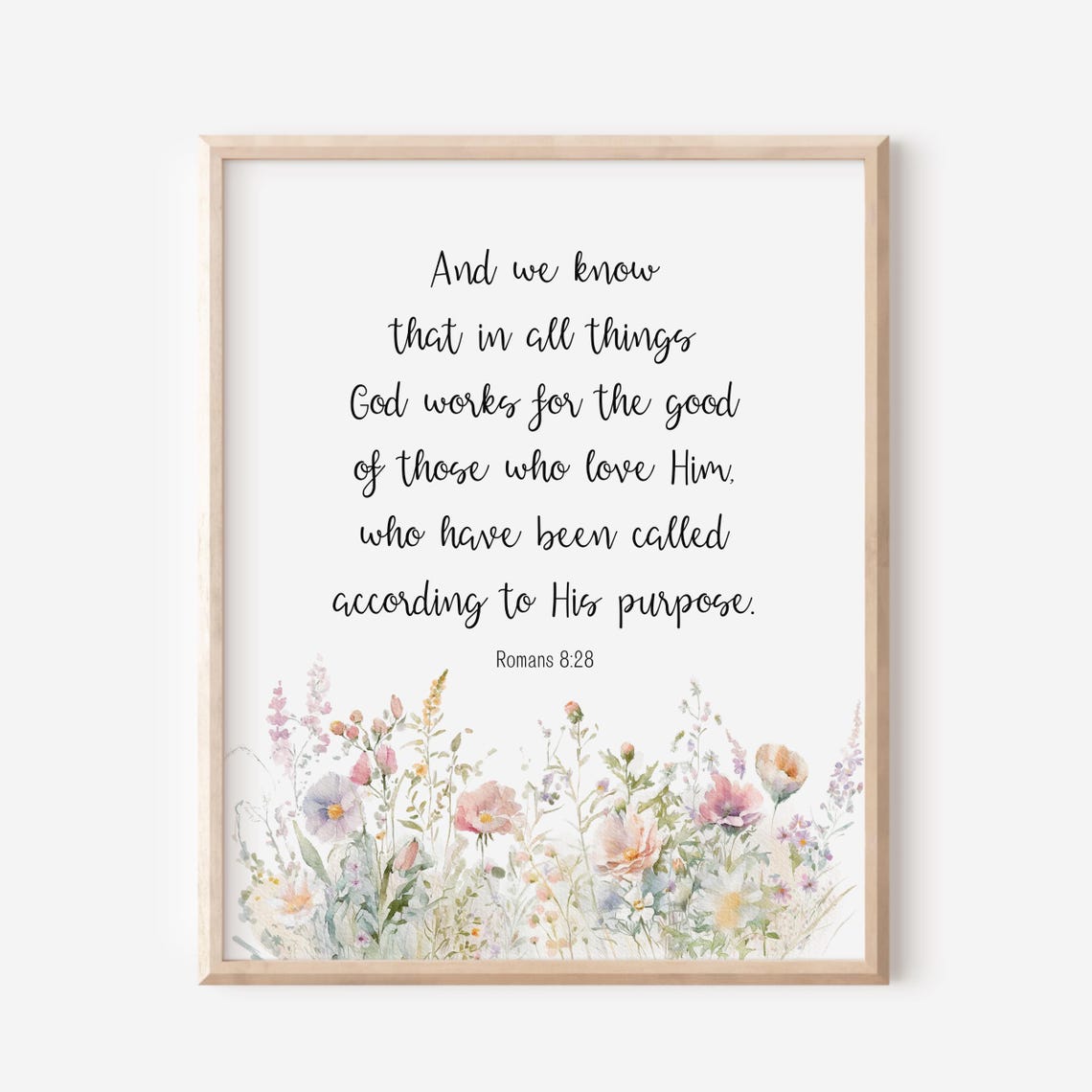 Romans 8:28 All Things For Good Pastel Wildflower Scripture Print