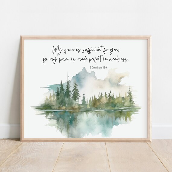 2 Corinthians 12-9 My Grace Is Sufficient Watercolor Mountain Poster