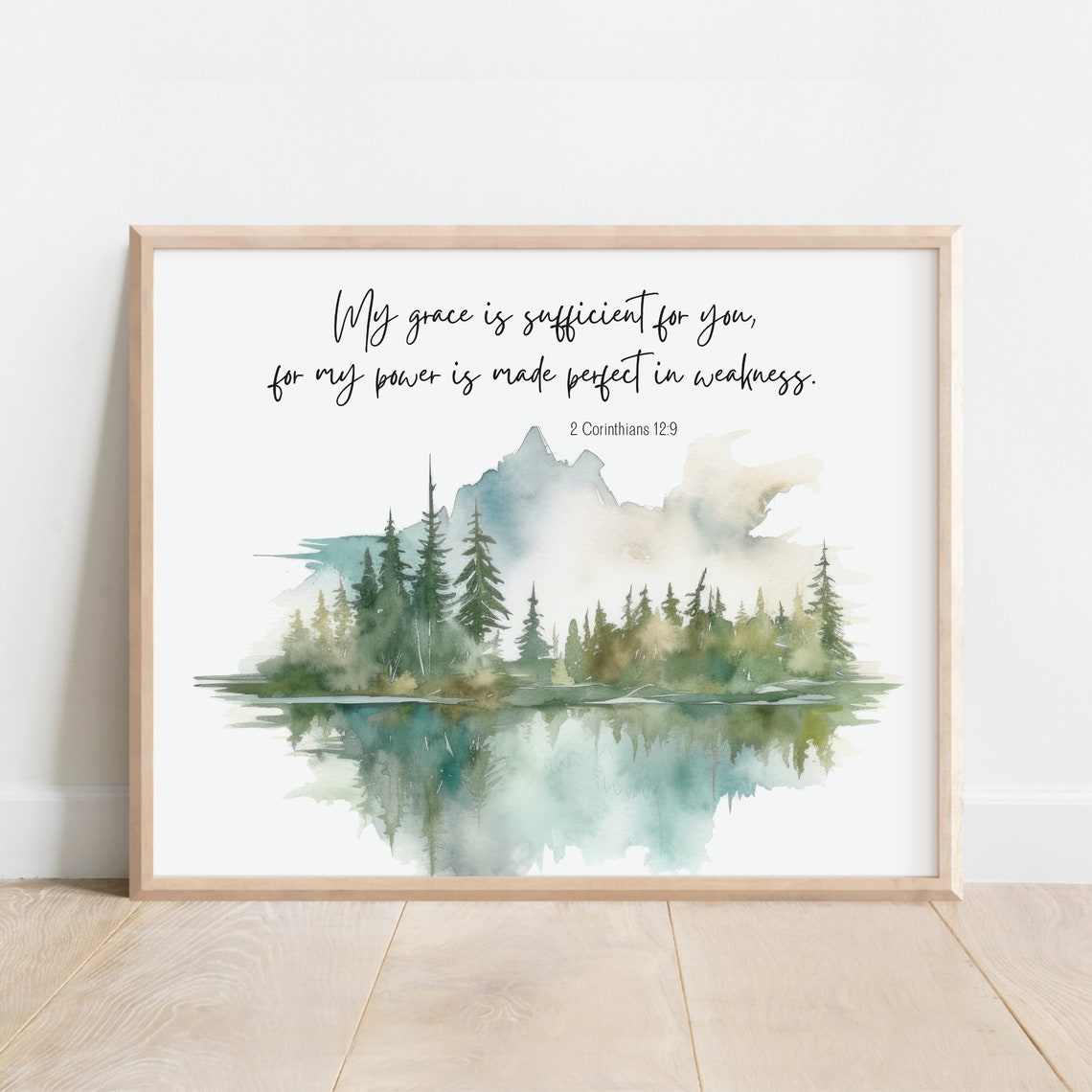 2 Corinthians 12-9 My Grace Is Sufficient Watercolor Mountain Poster