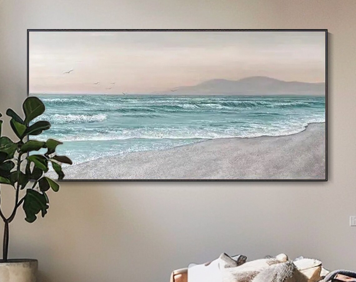 Calm Blue Beach With Gentle Waves Soft Pastel Seascape Art Poster