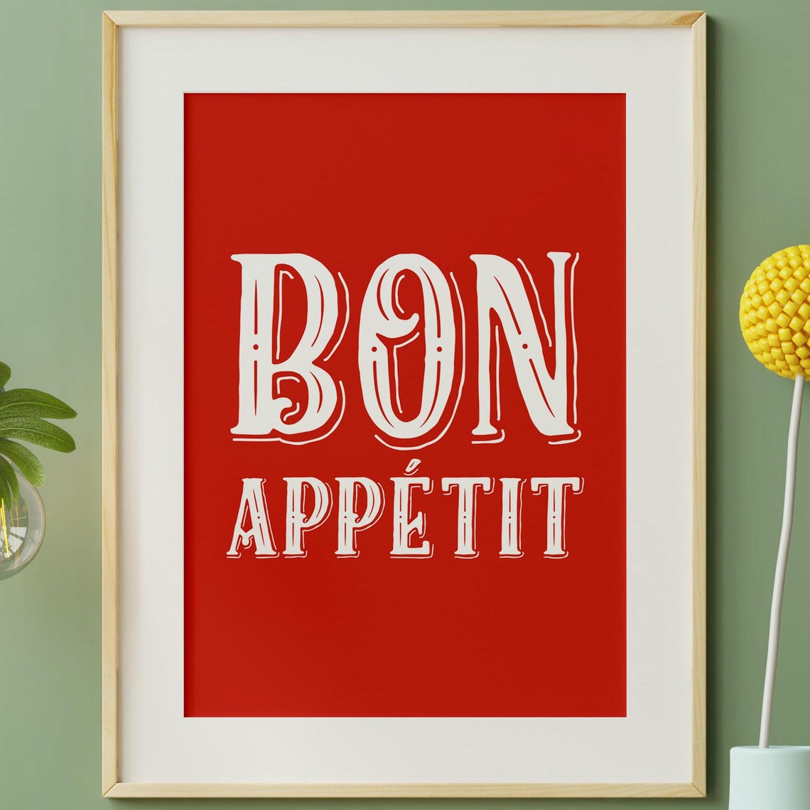 Bon Appetit White Red Bold Vintage Kitchen French Bistro Decor Poster