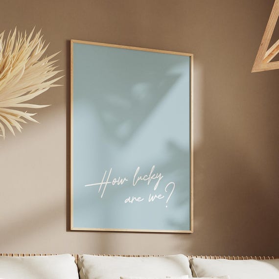 How Lucky Are We Print Light Blue Retro Trendy Western Brown Poster Pink Wall Art Preppy