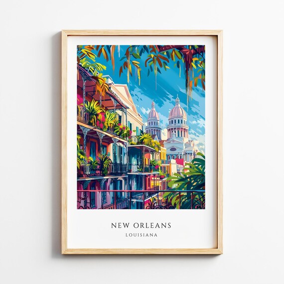 New Orleans Louisiana Travel Poster French Quarter Cathedral Street Scene