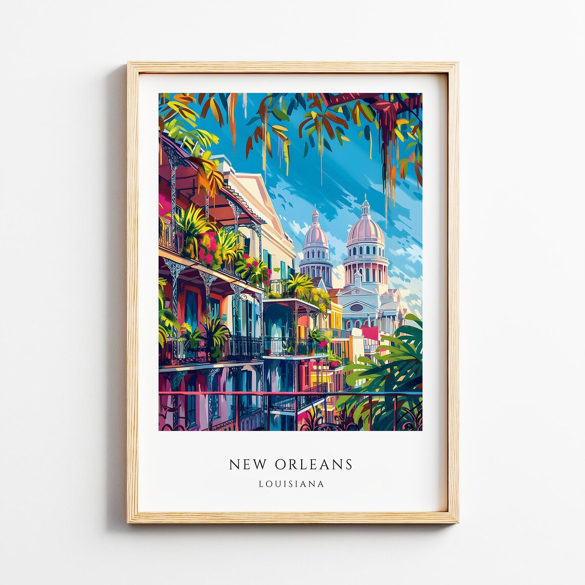 New Orleans Louisiana Travel Poster French Quarter Cathedral Street Scene