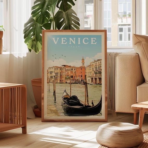 Venice Canal Print, Italy Skyline Wall Decor
