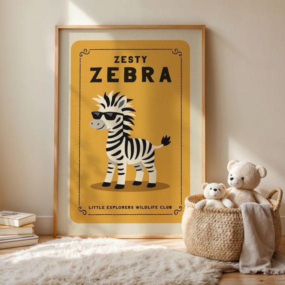 Zesty Zebra Safari Nursery Poster, Kids Room Art