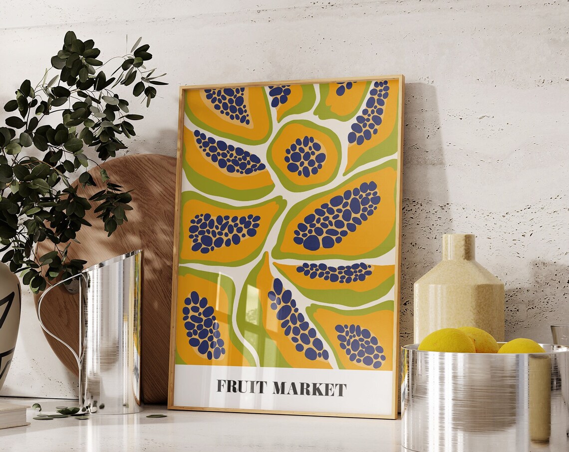 Fruit Market Papaya Bold Colorful Tropical Fruit Kitchen Wall Art