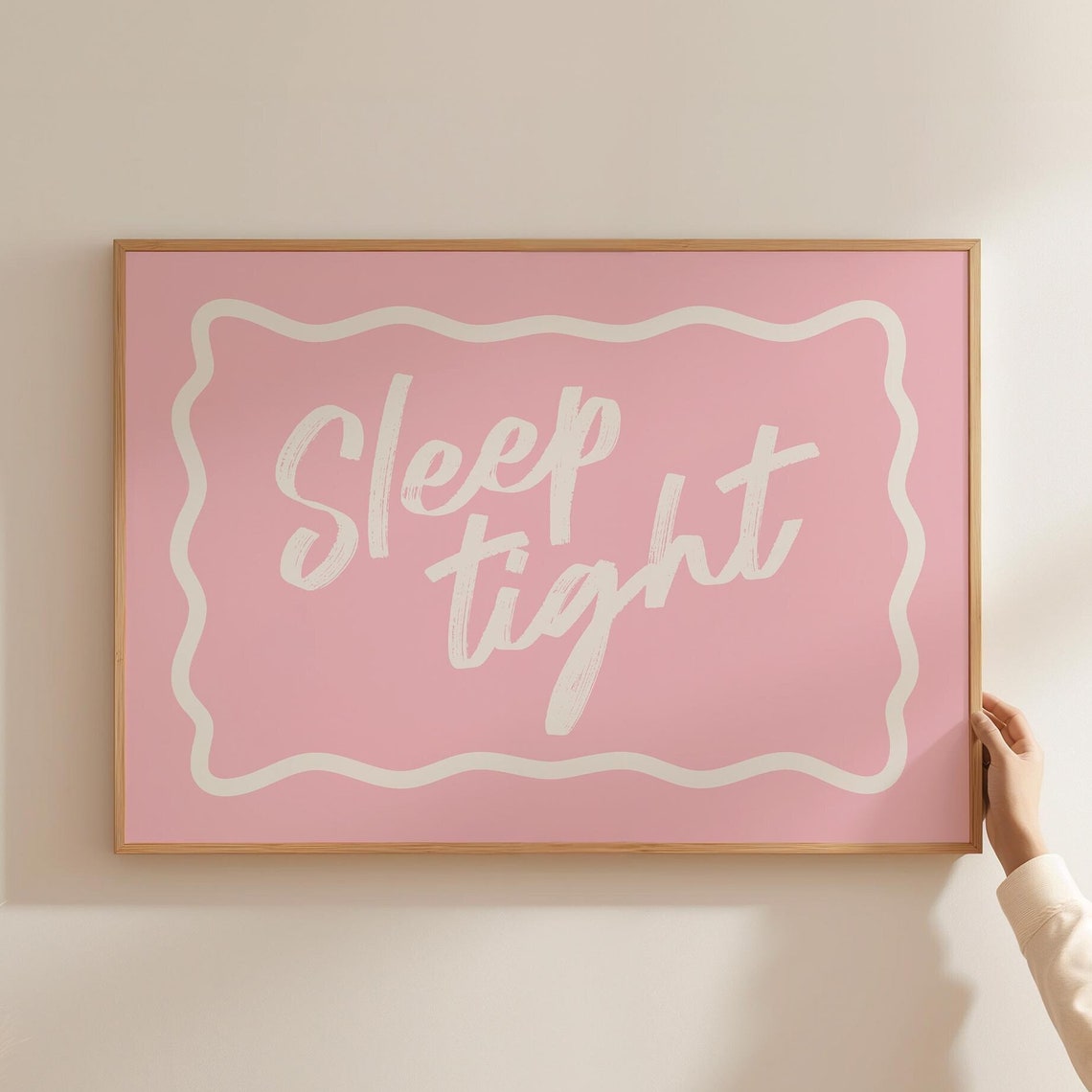 Sleep Tight Pink Brush Script Wavy Border Bedroom Quote Poster
