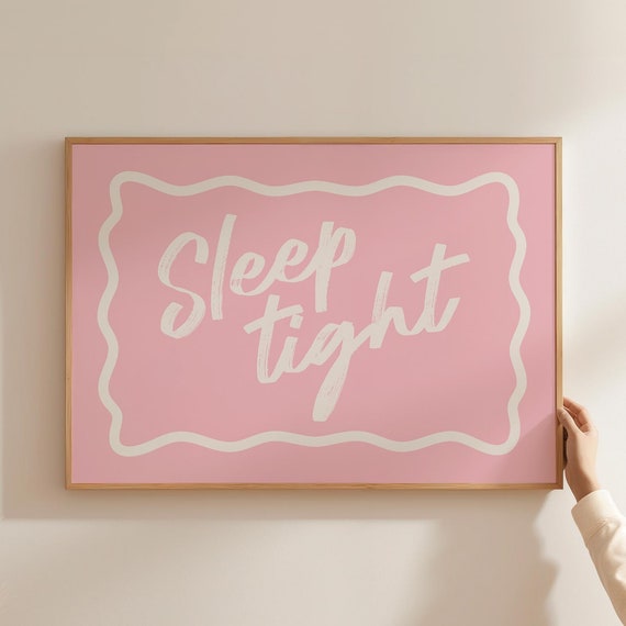 Cute Bedroom Quote Art Print Sleep Tight In Pink Above The Bed Horizontal Poster Girly Wall