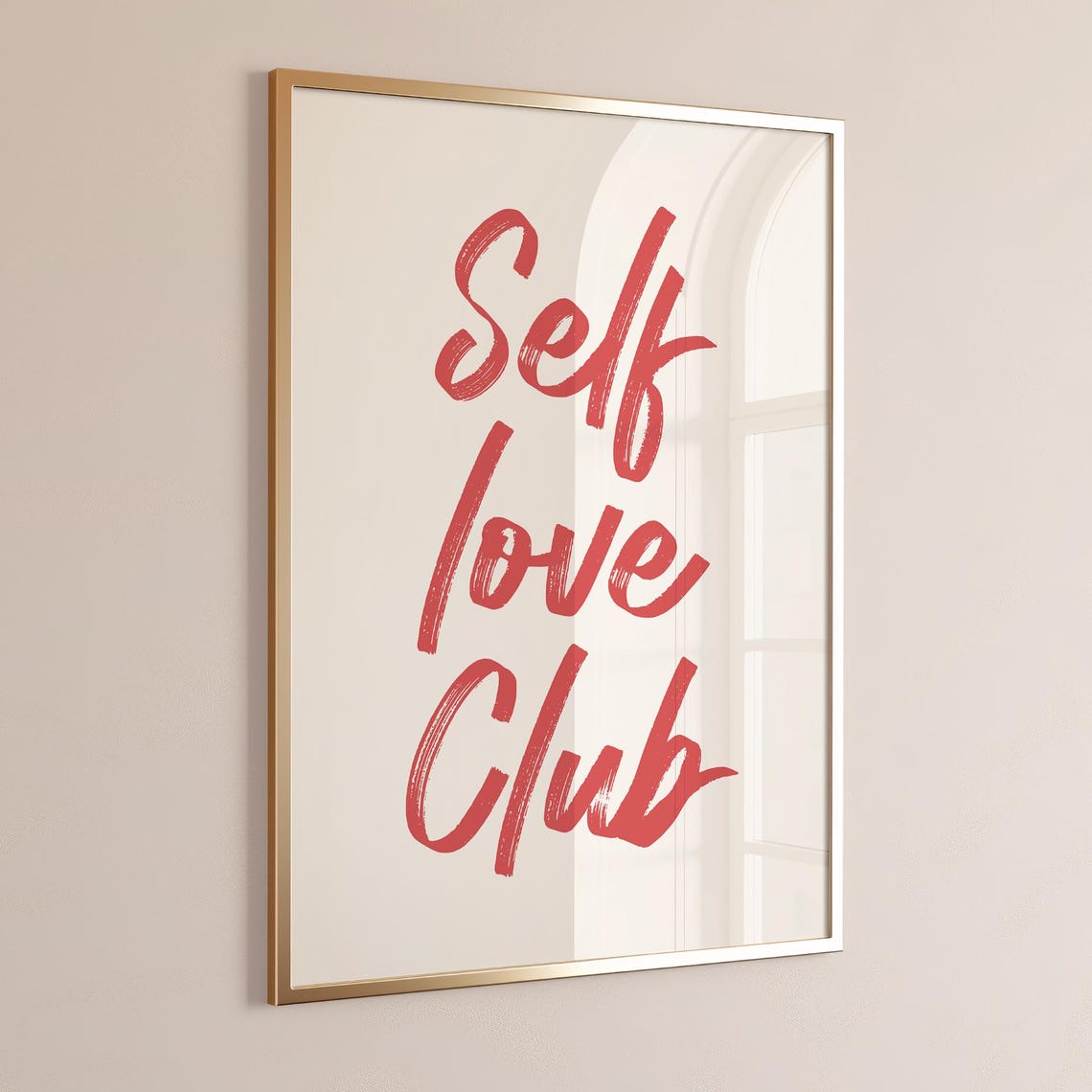 Self Love Club Red Brush Script Poster for Positive Mindset Wall Decor