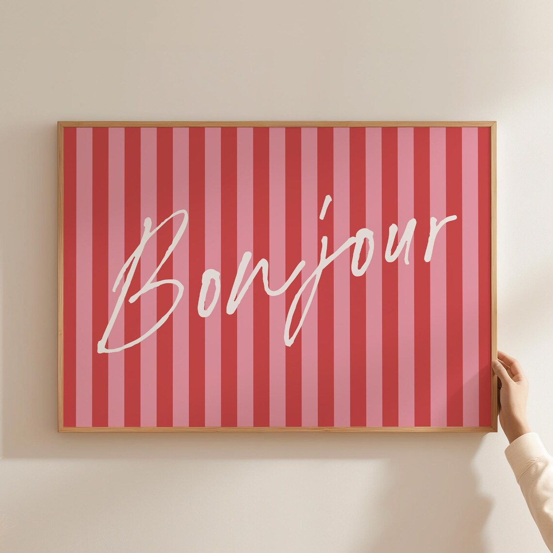 Bonjour Retro Typography Art Print, French Decor