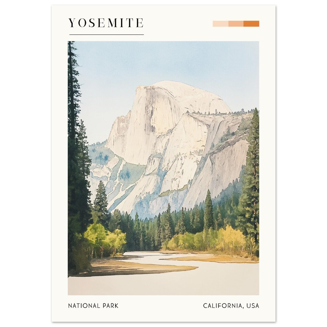 Yosemite National Park Travel Poster, Scenic Nature